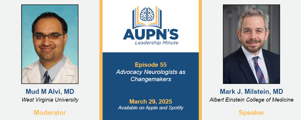 In our latest Leadership Minute, <a href="/MarkMilsteinMD/">Mark Milstein</a> joins host <a href="/wvstrokedoc/">Mud Alvi</a> for a quick conversation on how neurologists can advocate for their patients &amp; peers at the local &amp; Federal levels. 

Listen and subscribe on Apple Podcasts: podcasts.apple.com/us/podcast/aup… 

And Spotify: