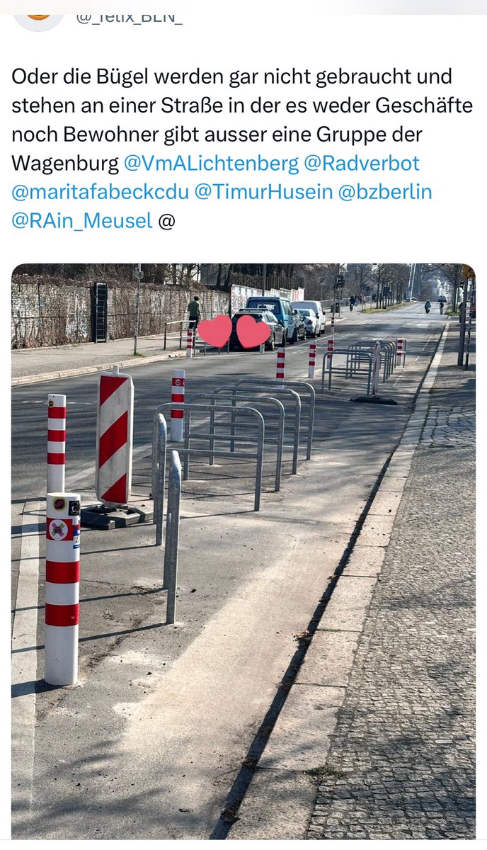 feuermonster10's tweet photo. @_felix_BLN_ @VmALichtenberg @Radverbot @maritafabeckcdu @TimurHusein @bzberlin @RAin_Meusel #Danke das Sie diese Form der #Macht #Machtausuebung und #Steuergeld #Verschwendung von #SPD #LINKE #GRUNE in #Berlin dokumentieren Man kann ja an den #Fahrrad #Buegel alles mögliche fest #ketten … Be prepared https://t.co/OXsgeEeft3