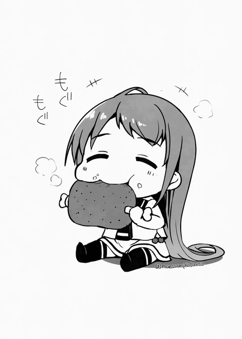 骨付き肉を頬張る五月雨ちゃん 