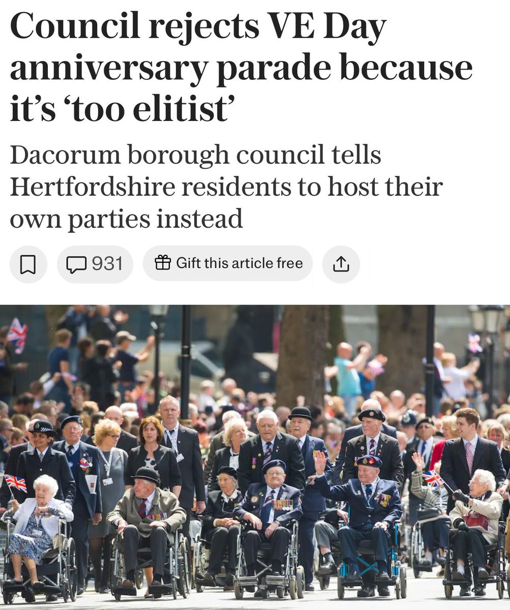 They’ve backtracked now, but it’s very revealing that the instinct of Hertfordshire Lib Dems was to call a VE Day anniversary parade ‘elitist’.

80 years after the end of WW2 we must honour those who protected our freedoms.