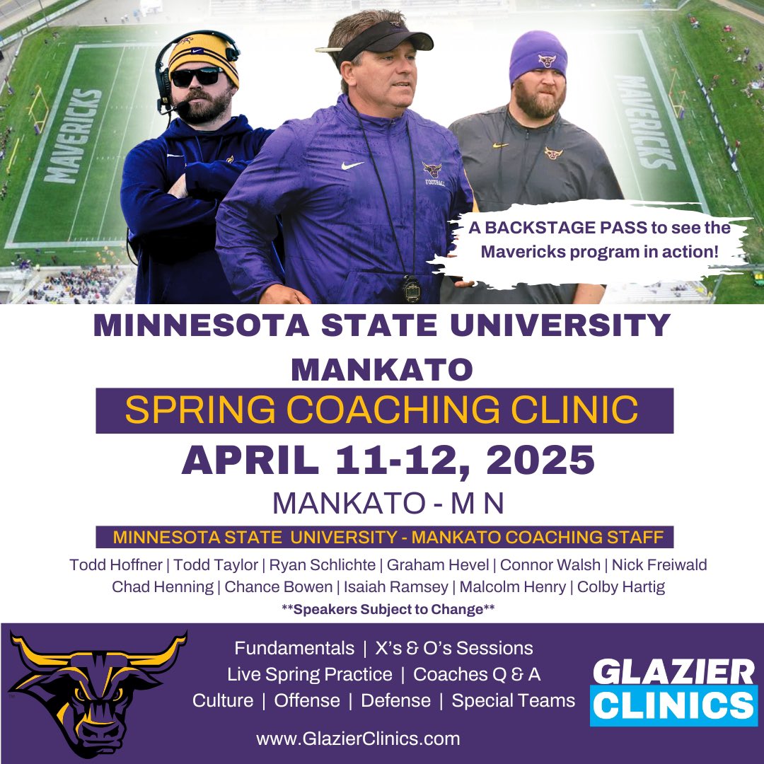 Graham Hevel (@coachhevel50) on Twitter photo Excited to be talking and having the <a href="/GlazierClinics/">Glazier Clinics</a> on our campus this weekend! Take an inside look into the Mavericks! 🤘😈
#FEAT #MakeTheJourney1-0 Excited to be talking and having the <a href="/GlazierClinics/">Glazier Clinics</a> on our campus this weekend! Take an inside look into the Mavericks! 🤘😈
#FEAT #MakeTheJourney1-0