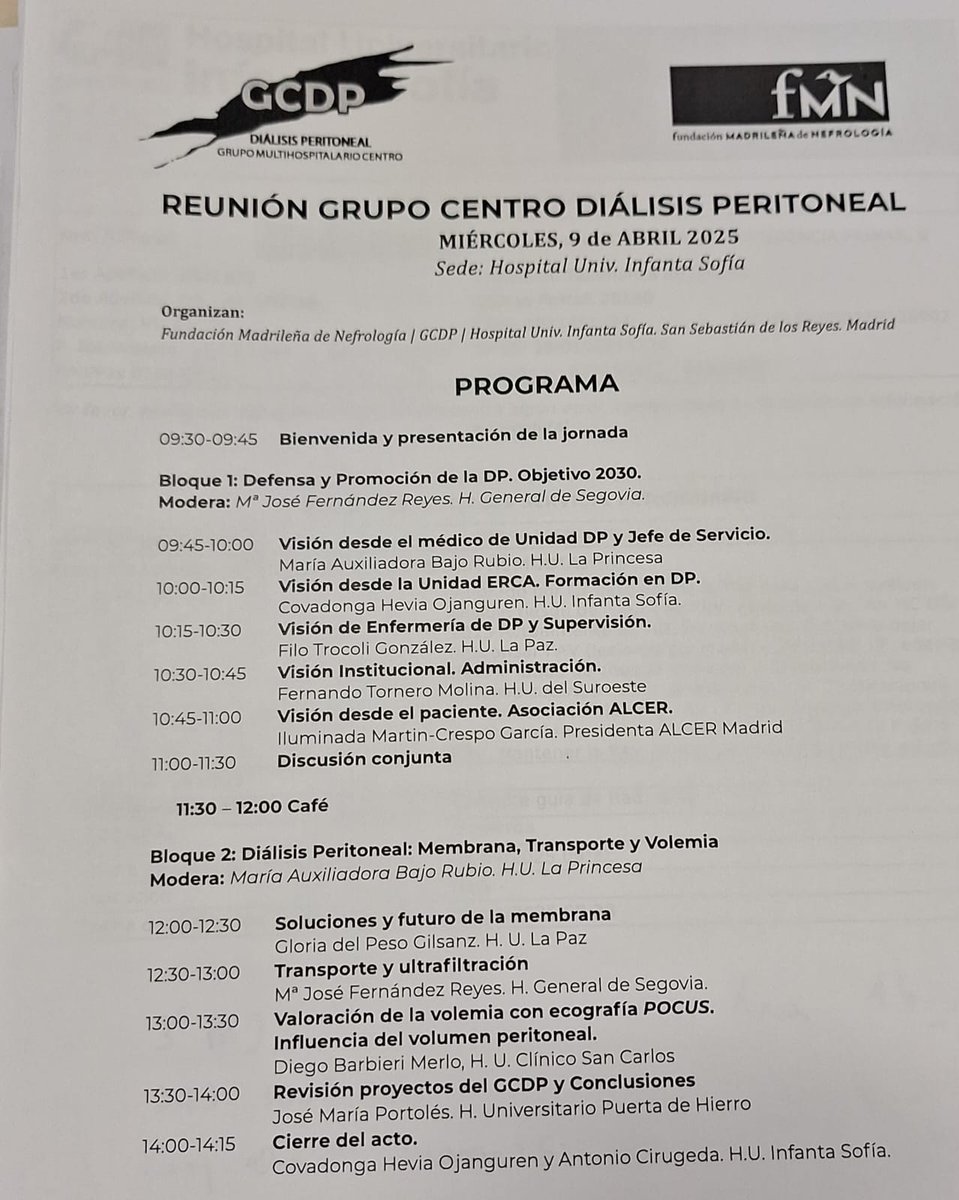 Esta mañana nuestro hospital ha acogido la Reunión del Grupo Centro de Diálisis Peritoneal.

Un jornada de encuentro entre profesionales médicos y de enfermería para ponernos al día y seguir impulsando la DP.

#nefrologiahuis
#dialisisperitoneal

<a href="/SOMANEorg/">Sociedad Madrileña de Nefrología (SOMANE)</a> <a href="/SENefrologia/">S.E.N. Nefrología</a>