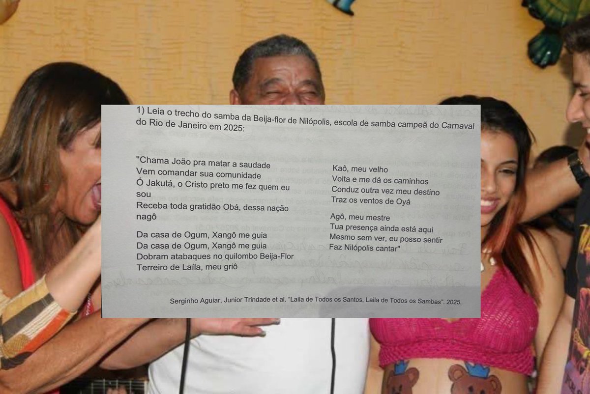 amandarribei's tweet photo. Sim, meu avô faz parte da história e virou questão de prova! 📿 

Ontem, minha família recebeu da @SelminhaSorriso essas fotos de questões da prova de história do Brasil do Colégio Santa Teresa, na Tijuca, Zona Norte do Rio. Laíla, o griô.  + https://t.co/jMFp4JPWa6