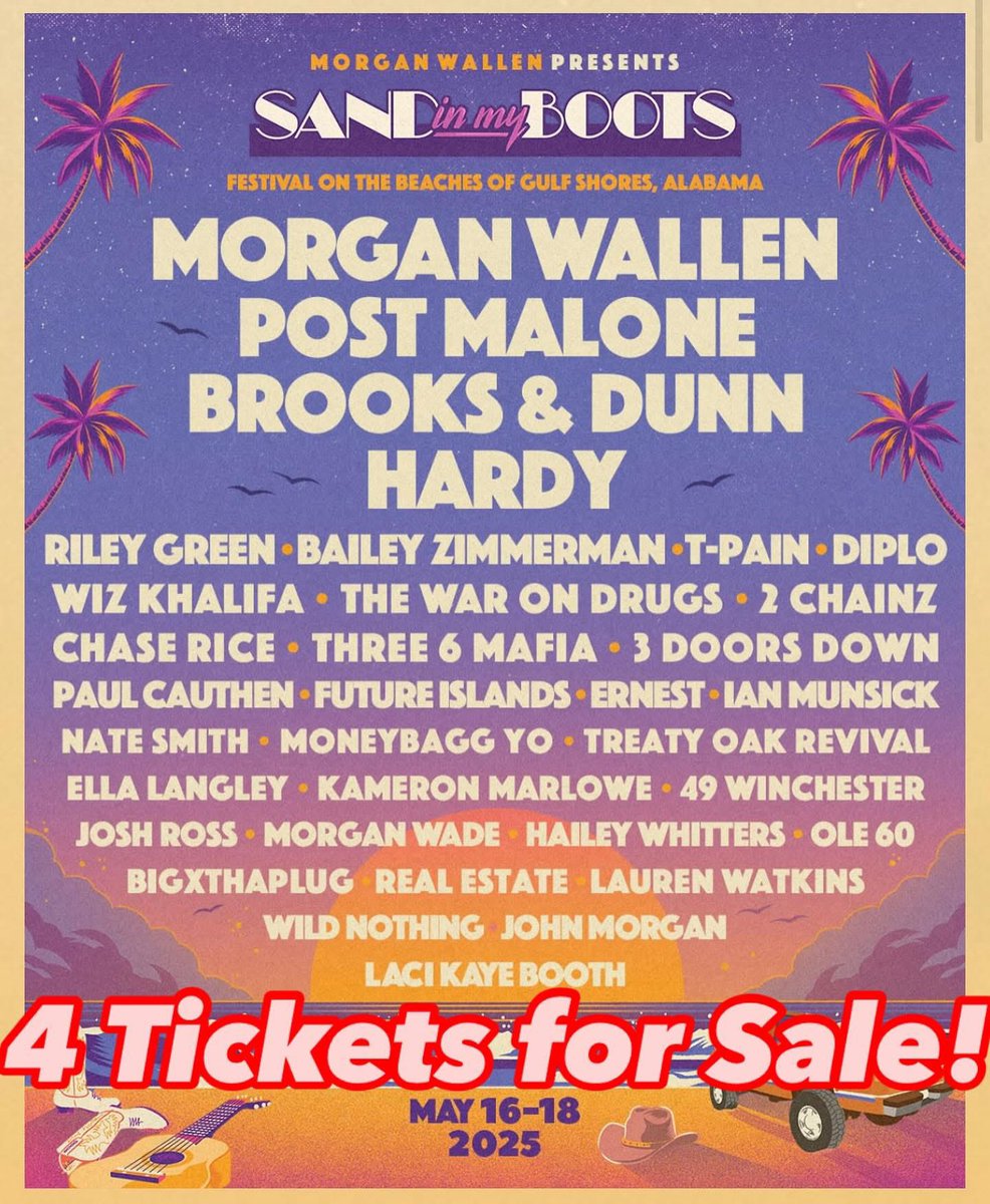 noahs413's tweet photo. 🚨Selling 4 Tickets all Together or in Pairs🚨 Tickets are insured! HMU! Please Share! #morganwallen #postmalone #brooksanddunn #hardy #SandInMyBoots https://t.co/wqLrrPUHXu