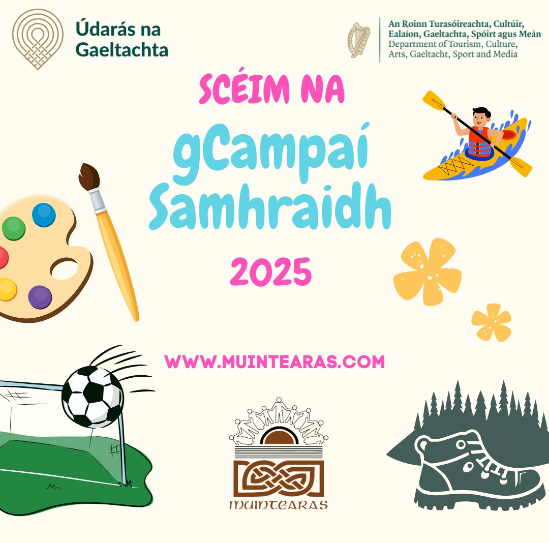 Muintearas (@muintearas) on Twitter photo 📢Tá Muintearas ag glacadh le hiarratais ar Scéim na gCampaí Samhraidh sa Ghaeltacht 2025 anois. Spriocdháta 2ú Bealtaine. Gach eolas: 🔗muintearas.com/seirbhisi/camp…
Tá Muintearas ag déanamh bainistíocht & monatóireacht ar an Scéim, ar son <a href="/UdarasnaG/">Údarás na Gaeltachta</a> & urraithe ag <a href="/DeptCultureIRL/">Department of Culture, Communications and Sport</a> ☀️ 📢Tá Muintearas ag glacadh le hiarratais ar Scéim na gCampaí Samhraidh sa Ghaeltacht 2025 anois. Spriocdháta 2ú Bealtaine. Gach eolas: 🔗muintearas.com/seirbhisi/camp…
Tá Muintearas ag déanamh bainistíocht & monatóireacht ar an Scéim, ar son <a href="/UdarasnaG/">Údarás na Gaeltachta</a> & urraithe ag <a href="/DeptCultureIRL/">Department of Culture, Communications and Sport</a> ☀️