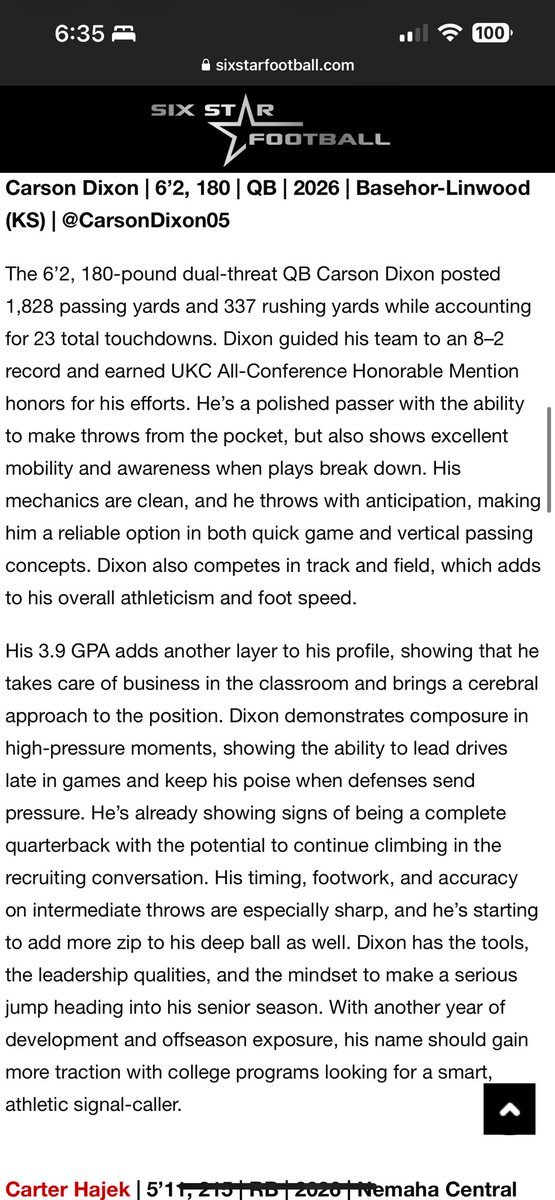 CarsonDixon05's tweet photo. Eyes on the mission. Grateful for the feature from @sixstarfootball — tap in❗️❗️❗️

@BobcatFB https://t.co/urHMTUfAnL