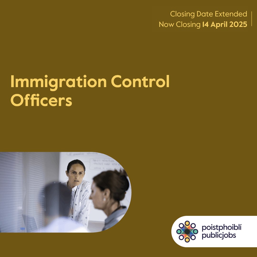 Publicjobsie's tweet photo. 📢New Closing Date! 📢
The Department of Justice is seeking to recruit Immigration Control Officers.
For more information and to Apply! 👉https://t.co/cx8741HdS9
#CareersThatMatter #TheresAPublicJobForThat https://t.co/1xgN9oU0ur