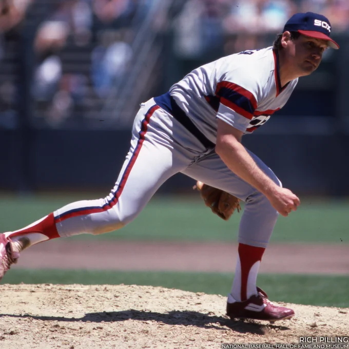 Tom Seaver, wearing a road Chicago uniform, follows through on his right-handed throwing motion. (Rich Pilling/National Baseball Hall of Fame and Museum)