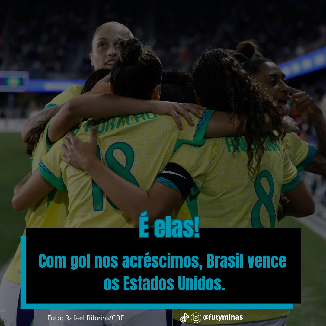 FutyMinas's tweet photo. É elas! 💚💙💛

O Brasil vence os Estados Unidos com gol marcado no acréscimos. Gols foram marcados por Ketolin e Amanda Gutierres. 

Estados Unidos 1-2 Brasil

#guerreirasdobrasil #seleçãobrasileira https://t.co/JBg3PKRUMK