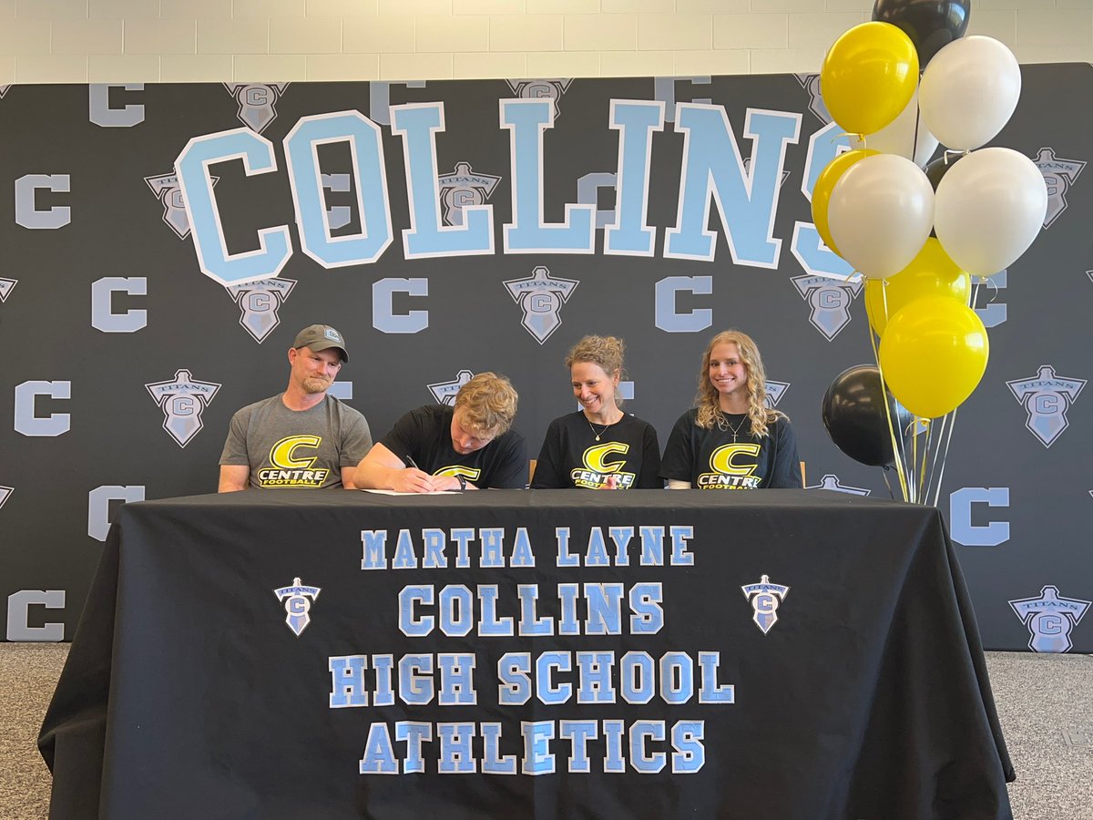 MLCTitanCoach's tweet photo. Congratulations to @joshua_lainhart  as he signed to play football at Centre College!  Josh had an amazing career at Collins both in the classroom and on the field and we can’t wait to see him on the field for the Colonels!  @CentreFootball is getting a great one! #Titan5️⃣ https://t.co/3rEpCofxus