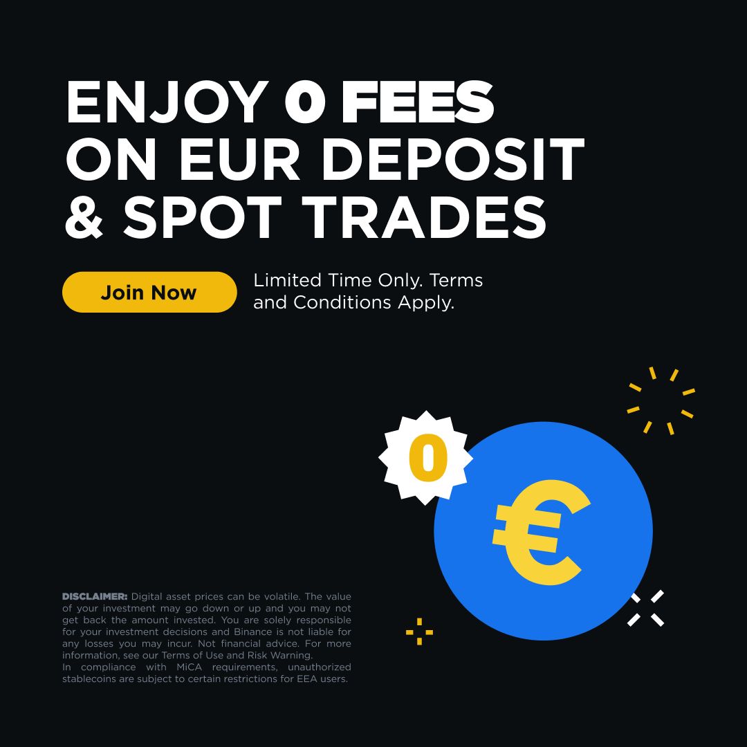 Trade Smarter with EUR: Enjoy 0 Fee on EUR Deposits &amp; Spot Trading Pairs. 

Learn more 👉 app.binance.com/activity/marke…