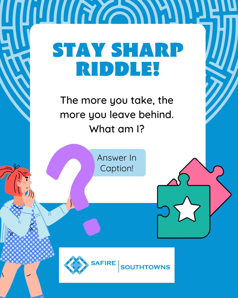 "The more you take, the more you leave behind. What am I?" 🤔
Drop your best guess in the comments! 💬⬇️

Answer below: ⬇️
.
.
.
.
.
.
.
.
.
.
Answer: Footsteps! 👣

#BrainTeasers #Riddles #StaySharp #Southtowns #BuffaloNY