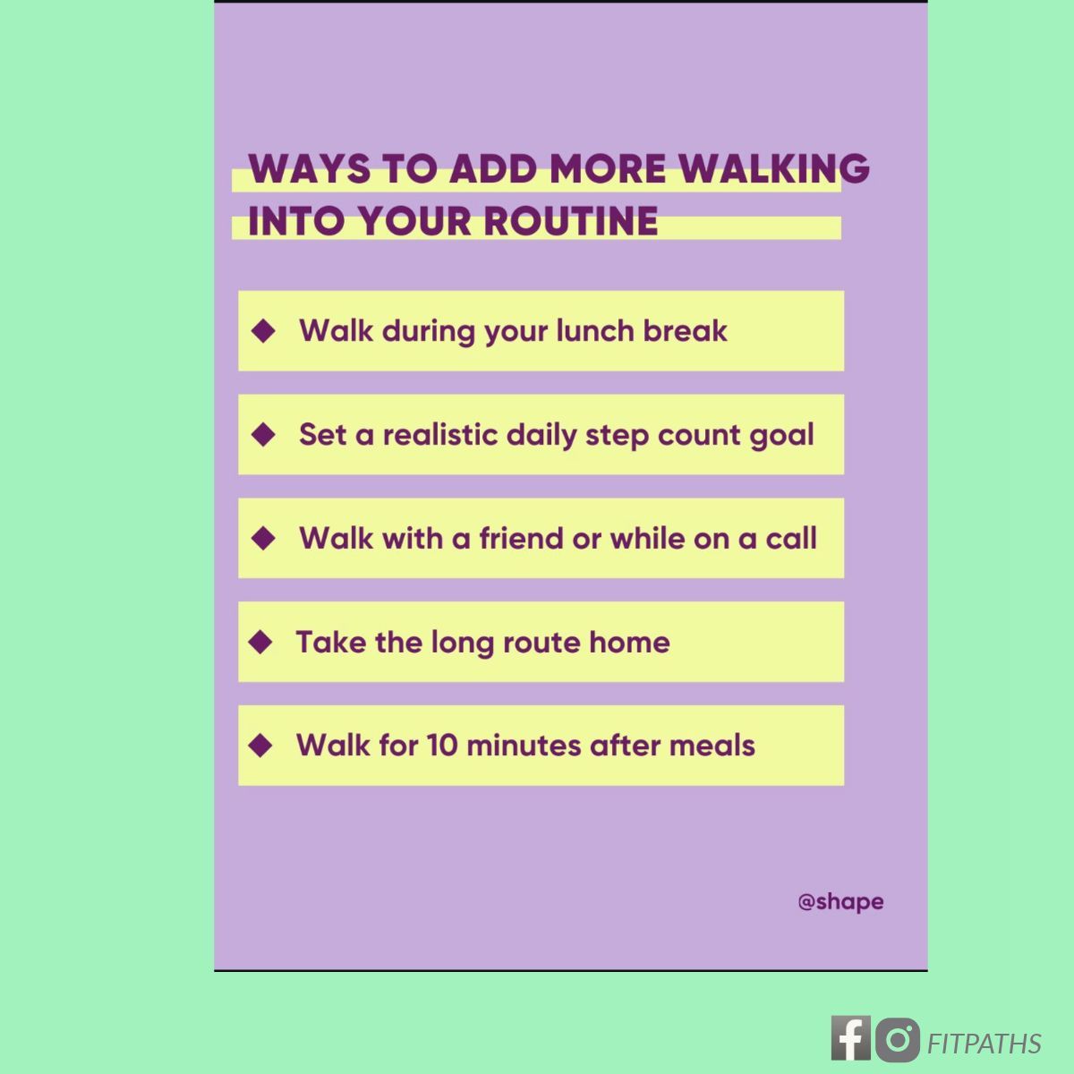 fitPathsllc's tweet photo. #walkingwednesday wanna #walk more? Here are some strategies according to @shape! https://t.co/1l0OVz12wY