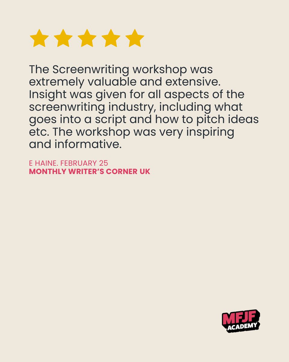 My1stJobFilmUSA's tweet image. 🎬 “Inspiring, insightful, and exactly what I needed!” – Another writer making strides thanks to our free monthly session. 

Join us next time! #AspiringWriter #ScreenplayTips