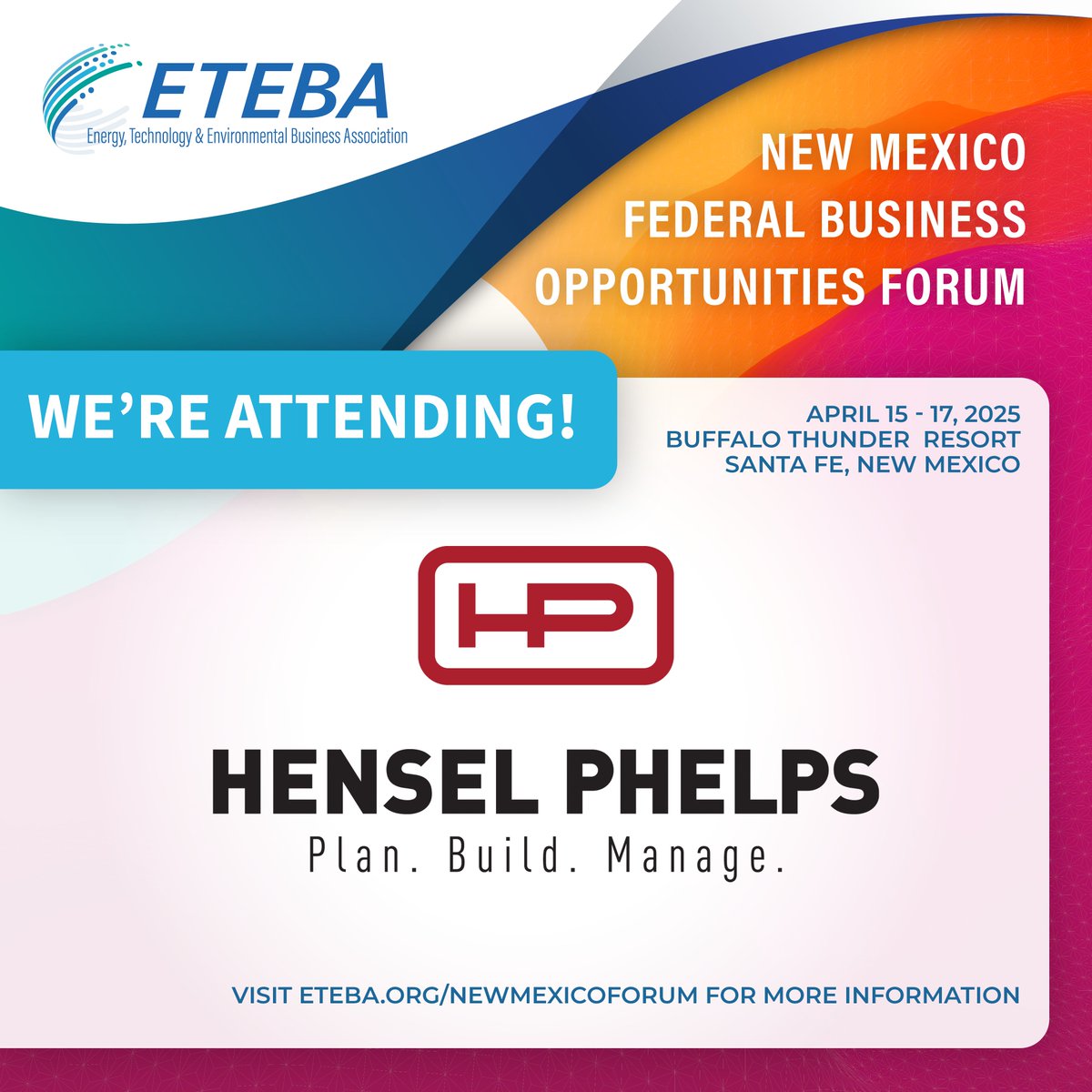 HenselPhelps's tweet photo. Interested in learning more about our U.S. Department of Energy (DOE) experience and where we’re going next? Find us at the Energy, Technology and Environmental Business Association New Mexico Federal Business Opportunities Forum April 15 – 17!
#DepartmentofEnergy #ETEBA https://t.co/5vVRDFLqch
