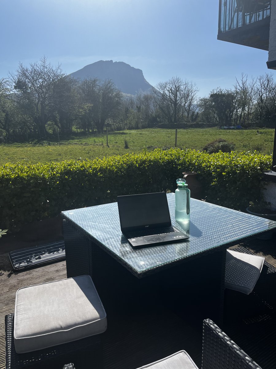 FormatSligo's tweet photo. It’s  19° here in Ballintrillick, Co Sligo, and I’m soaking up the sunshine  whilst designing websites with a mountain view! Who says you need an  office?!
#sligo #discoverireland #workfromanywhere  #sunnyworkday https://t.co/3aZRW7R8hQ