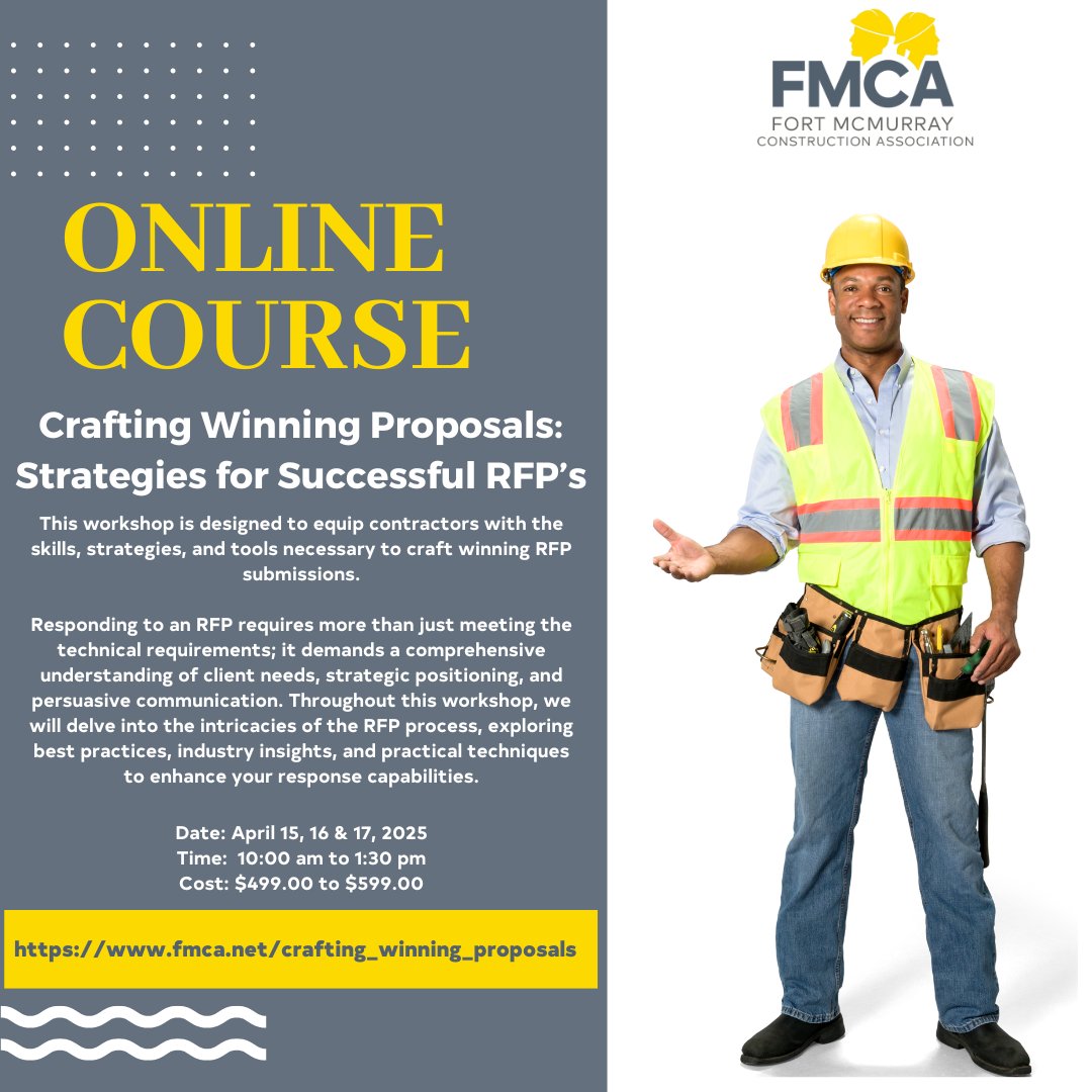 Virtual Course: Crafting Winning Proposals - Strategies for Successful RFP's

Register today: fmca.net/crafting_winni…

 #WinningProposals #RFPStrategies #BusinessTraining #ProfessionalDevelopment #SkillBuilding #OnlineLearning #VirtualCourse #ProposalWriting #LearnOnline
