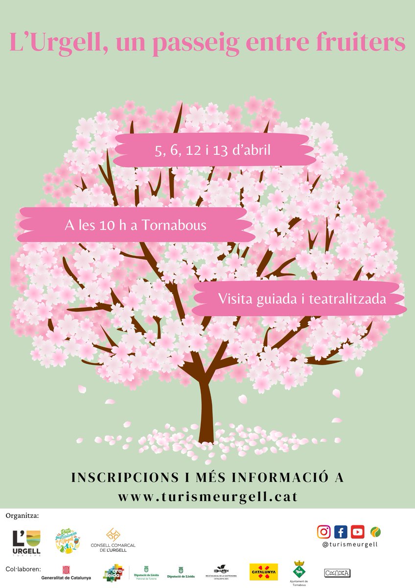 aralleida's tweet photo. Aquest cap de setmana tanquem el cicle de floració a 📌l’URGELL! Encara ets a temps de viure l’experiència entre fruiters florits 🍑 amb una visita guiada i teatralitzada a Tornabous🤗. T’esperem 12 i 13 d’abril a les 10 h, no hi faltis! #FloracioADNLleida 🌸 #BiosphereGoldDestination🌱
ℹ️ https://t.co/Db44V3nTWZ