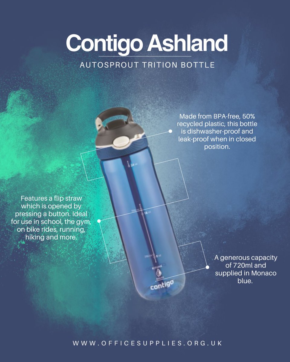 The Contigo Ashland Autospout Triton drinks bottle features a flip straw which is opened by pressing a button. Ideal for use in school, the gym, on bike rides, running, hiking and more. 

Shop below:
officesupplies.org.uk/catering/cater…