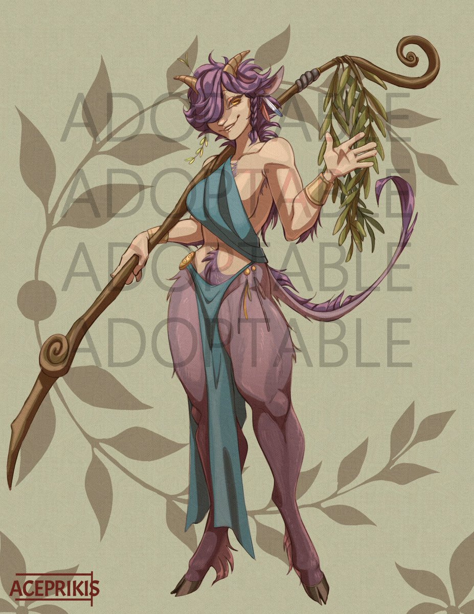 New Adoptable!!  Satyr Druid 🐐🌿
SB: 70 USD     
Mi: 10 USD    
AB: 200 USD (unlocks CUSTOM ILLUSTRATION OF THE CHARACTER)
» Bid over 100: Unlocks color change!        

Bid below in comments, DM if you'd like to bid anonymously or on the adopt auction link  ✨