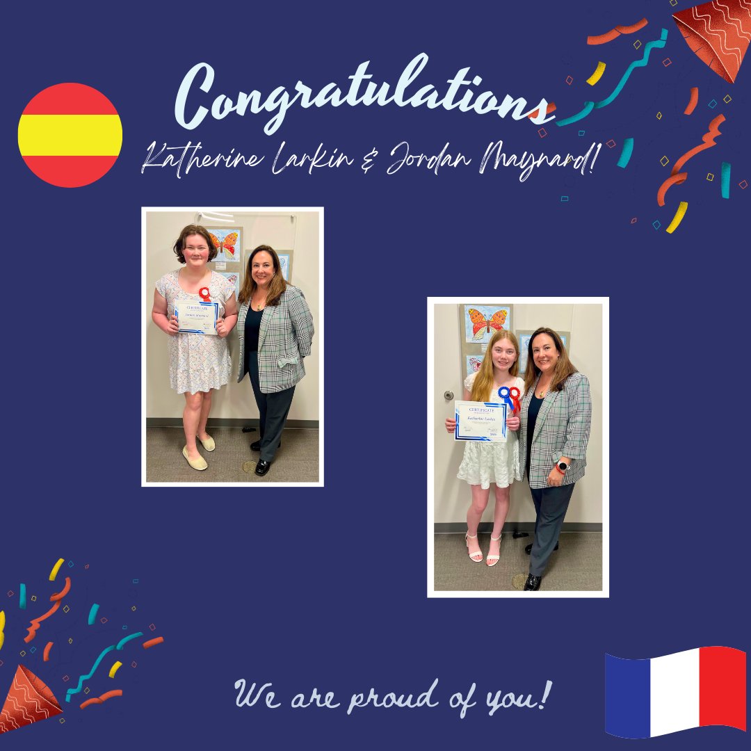 smfalcons's tweet photo. Congrats, 8th Grade DLI French Student Katherine Larkin who received 1st place Speaking/2nd place in Writing &amp; 1st place French Spelling Bee &amp; Congrats to DLI Spanish 7th Grader Jordan Maynard 🇪🇸 who received 2nd place Writing/3rd place Speaking &amp; 2nd in the Spanish Spelling Bee! https://t.co/LeThvQ5jYk