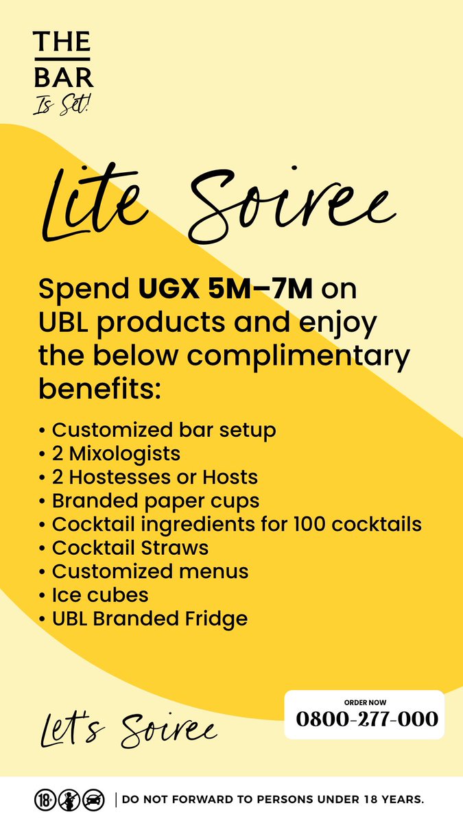 BusingyeJose's tweet image. Leave the party planning to us and focus on enjoying your celebration.

Call 0800 277 000 to order your Lite Soirée from UBL.

#TheBarIsSet
