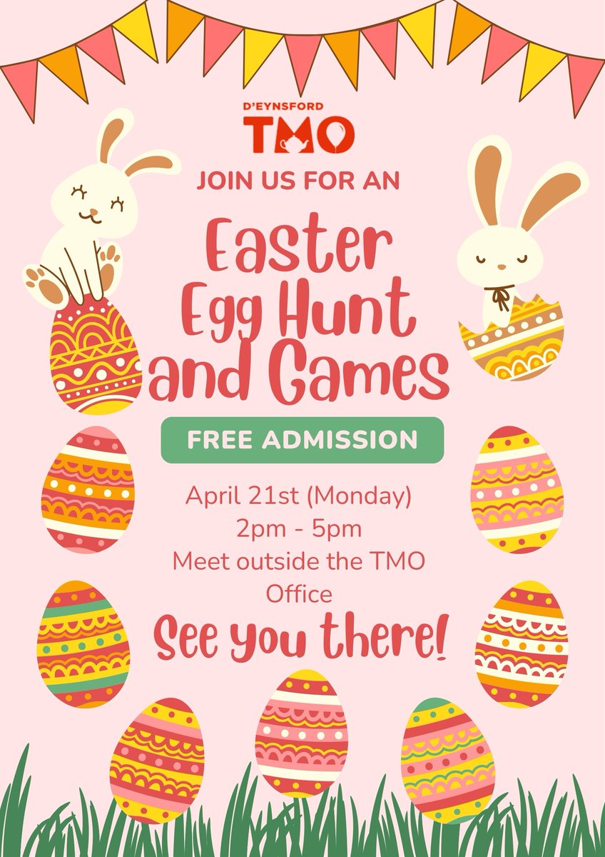 Join us on the 21st April from 2pm to 5pm for our TMO Easter Egg Hunt. Not booking required and as always, Free! 🐥🐥🐥