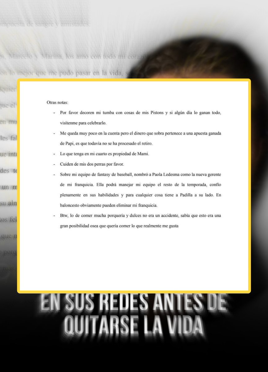 Anoche se registró un suicidio ocurrido en la carretera 901 de Maunabo y la víctima fue identificada como Alejandro Grillasca Berio de 24 años.

Este dejó una carta a sus padres y amigos en su cuenta de Instagram donde habla de sus problemas de ansiedad, sus pensamientos suicidas