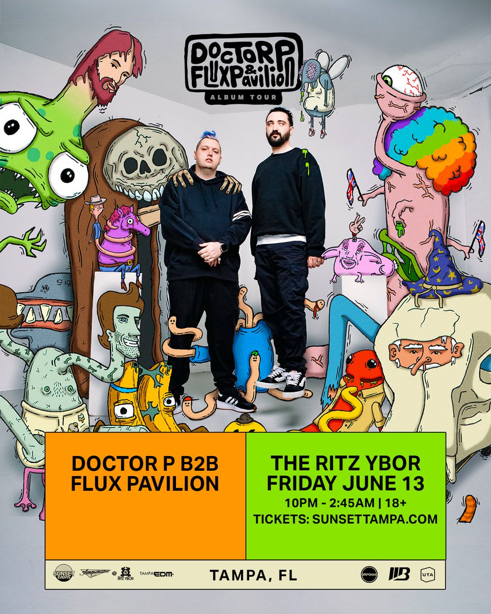 COMING IN HOT 🔥 <a href="/doctorpcircus/">Doctor P</a> + <a href="/Fluxpavilion/">fluxpavilion.wav</a>  will bring their b2b album tour to #Tampa on Friday, June 13th for a can't-miss performance! 🙌

🎟 Tickets go on sale this Friday at noon! bit.ly/docpflux0613