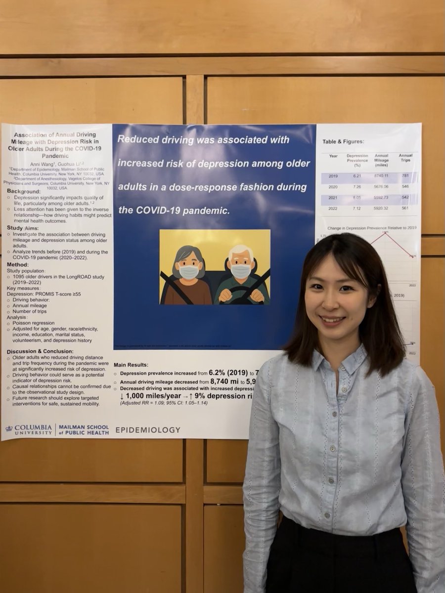 Guohua Li (@guohuali2083126) on Twitter photo Reduced driving was associated with increased risk of depression in older adults during the COVID-19 pandemic — Columbia MPH student Anni Wang presents her research at the 2025 New York City Epidemiology Forum <a href="/CUEpidemiology/">Columbia Epidemiology</a> <a href="/ColumbiaMSPH/">ColumbiaPublicHealth</a> <a href="/Columbia/">Columbia University</a> Reduced driving was associated with increased risk of depression in older adults during the COVID-19 pandemic — Columbia MPH student Anni Wang presents her research at the 2025 New York City Epidemiology Forum <a href="/CUEpidemiology/">Columbia Epidemiology</a> <a href="/ColumbiaMSPH/">ColumbiaPublicHealth</a> <a href="/Columbia/">Columbia University</a>