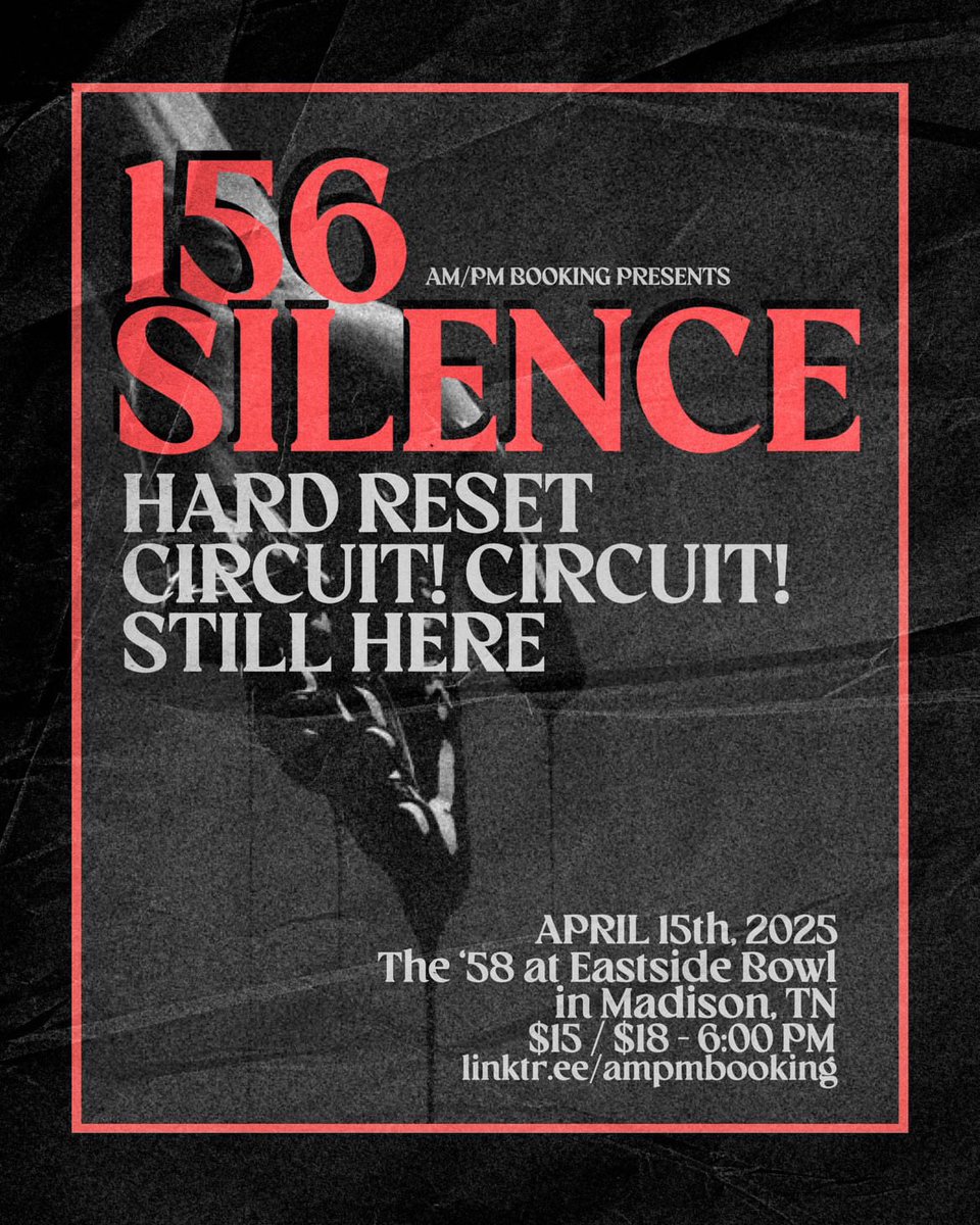 circuit0circuit's tweet photo. NASHVILLE—this is less than a week away. 1️⃣5️⃣6️⃣

156/Silence w/

Hard Reset
Circuit Circuit (that’s us)
Still Here

@ the ‘58 Eastside Bowl

$15 adv/$18 dos
Doors @ 6pm 

📸: thejohnlean (IG) https://t.co/3pxCMybB3w
