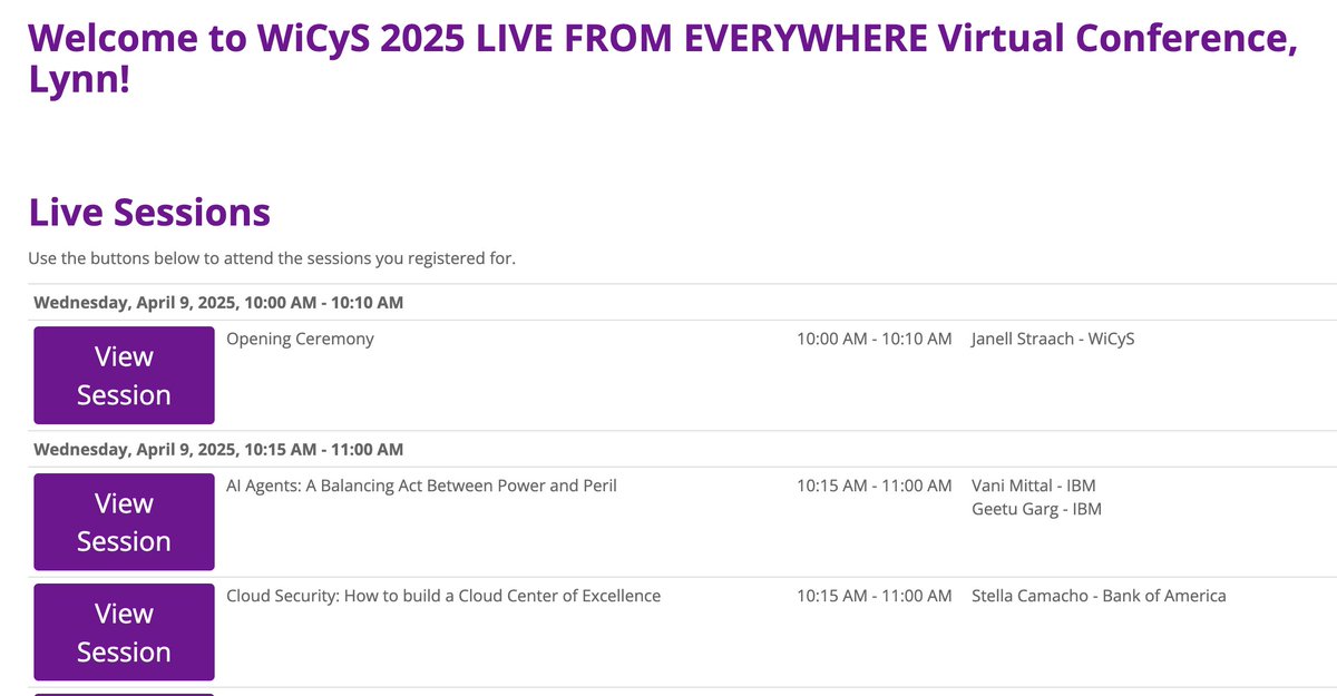 Lynn Dohm | WiCyS ♥️ (@lynn_dohm) on Twitter photo Had a fabulous INTERNATIONAL virtual career fair this morning for our <a href="/WiCySorg/">Women in CyberSecurity (WiCyS)</a> attendees during our #WiCySVirtual25 event. Kicking off live sessions at 10am CT. Let's go! Also, 35 more sponsors are recruiting at the traditional virtual career fair tomorrow from 12:30 - 5:30pmCT. Had a fabulous INTERNATIONAL virtual career fair this morning for our <a href="/WiCySorg/">Women in CyberSecurity (WiCyS)</a> attendees during our #WiCySVirtual25 event. Kicking off live sessions at 10am CT. Let's go! Also, 35 more sponsors are recruiting at the traditional virtual career fair tomorrow from 12:30 - 5:30pmCT.