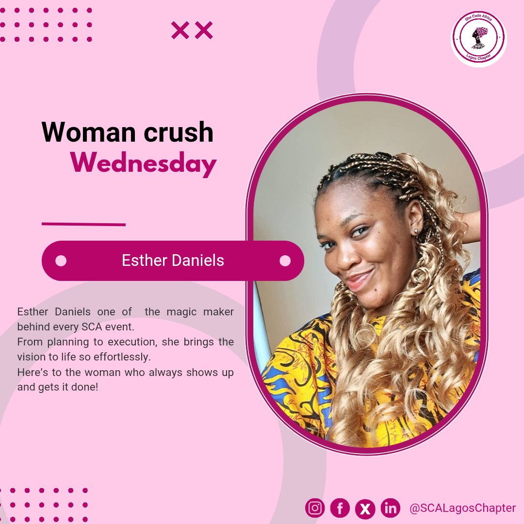 SCALagosChapter's tweet photo. Woman Crush Wednesday goes to @hestherrh_Dan One of the magic behind every SCA Lagos event. From planning to execution, she makes it all happen effortlessly!

#WCW #SCALagosChapter #womenwholead https://t.co/FwS1J2XvQF