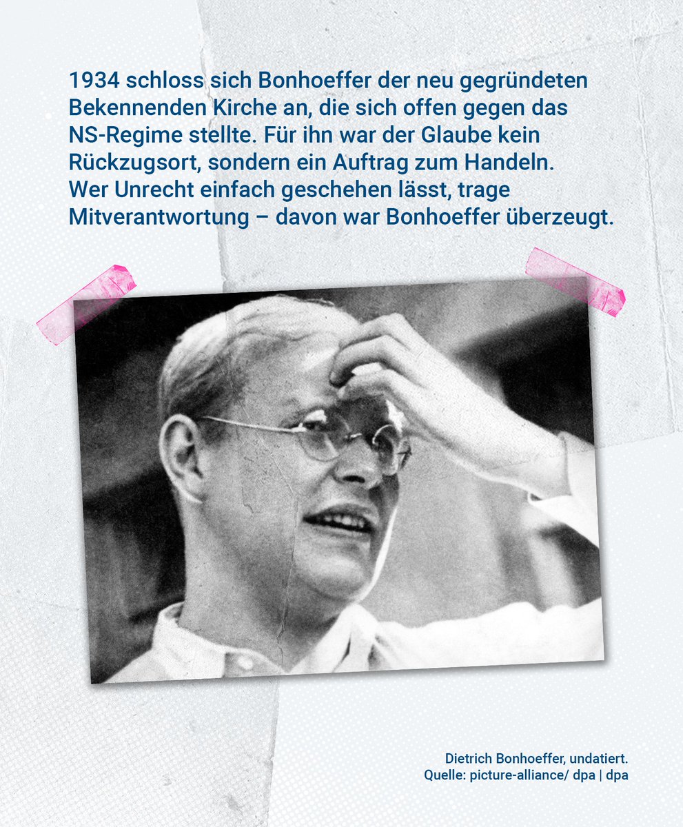 FNFreiheit's tweet image. 🕊️Heute vor 80 Jahren wurde der evangelische Theologe Dietrich #Bonhoeffer im Konzentrationslager Flossenbürg hingerichtet.

Als Mitglied des zivilen Widerstands stellte er sich mutig gegen das NS-Regime – als Redner, Lehrer, und Vermittler. Er lehnte jedes Schweigen gegenüber