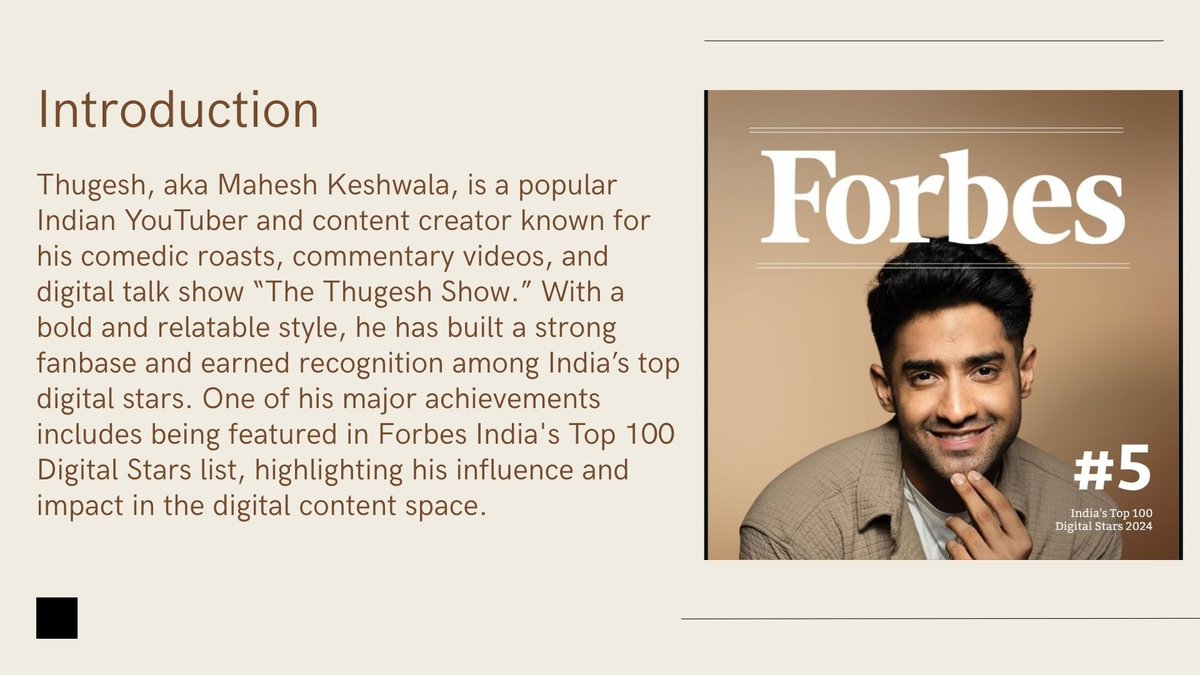 TirthKothari_44's tweet photo. Just wrapped up a #DigitalMarketing project analyzing the influencer profile of Mahesh Keshwala aka #Thugesh!
From content strategy to audience insights, it was a deep dive into the world of creator branding.
#InfluencerMarketing #SocialMediaMarketing #YouTube  @RealThugesh https://t.co/zpgSnZgrSX