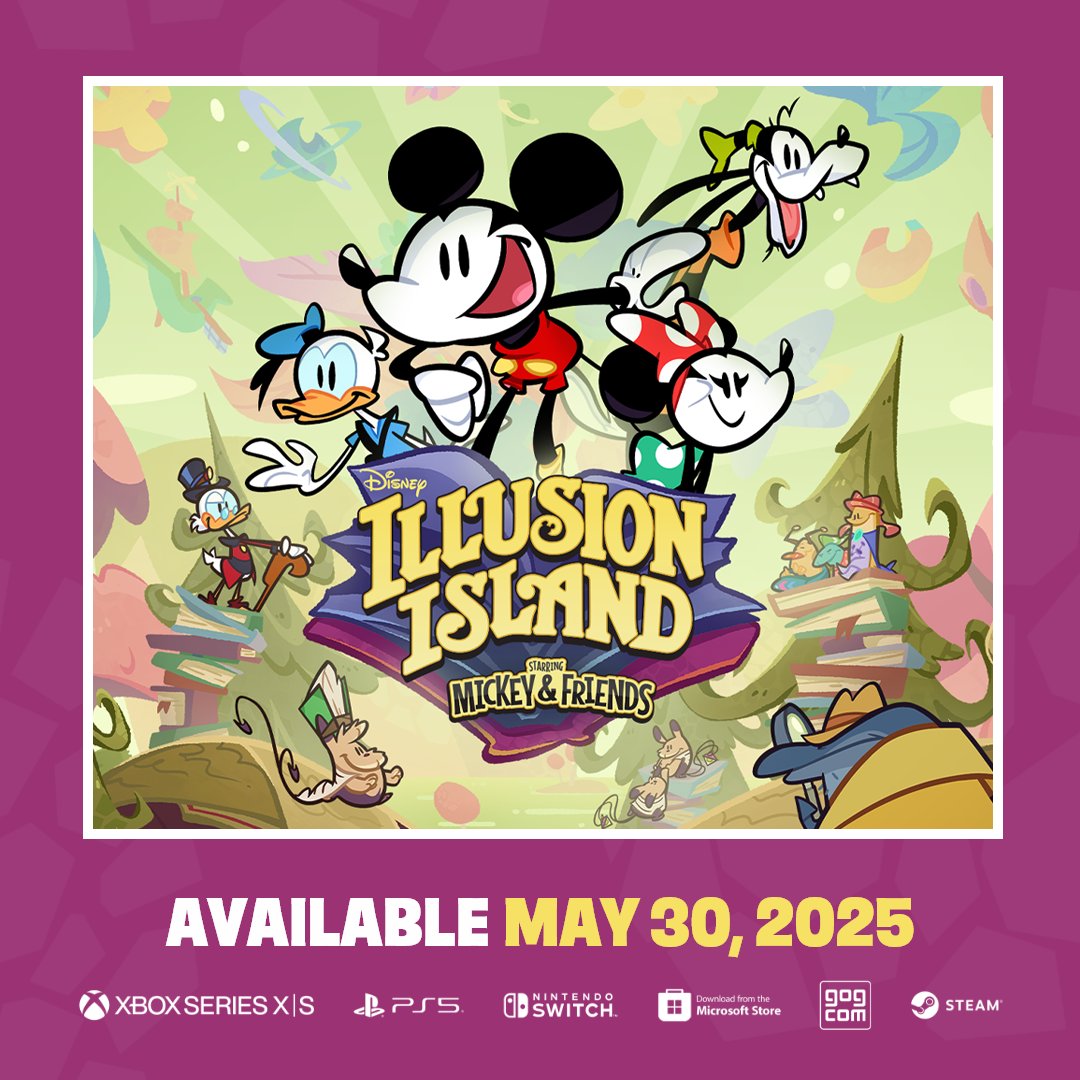 dlalastudios's tweet image. We're excited to announce that "Disney Illusion Island starring Mickey and Friends" is coming to PS5, Xbox Series S/X, Windows Store, Steam & GOG.
Launching May 30 2025 featuring the brand-new "Cave Adventuring Scavenger Hunt" update, on all platforms including Nintendo Switch!