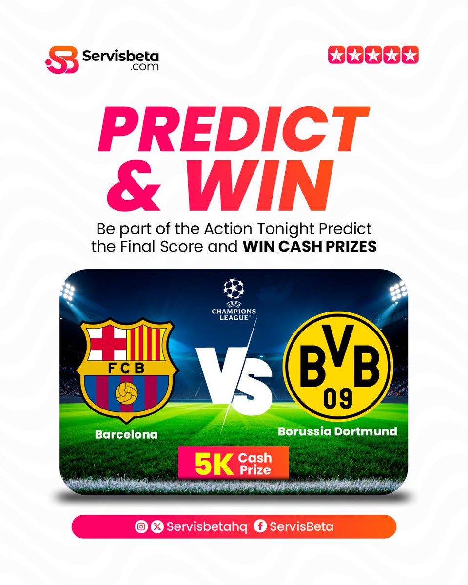 servisbetahq's tweet photo. Your knowledge of the game could score you big‼️
Hurry—don’t miss out on the chance to predict and win tonight 🎊⚽️
Leave your correct score predictions in the comment section
👇🏽👇🏽👇🏽
#football #footballgames #barcelonafc #realmadrid #realmadridfans #predictandwin #servisbeta https://t.co/5RT265Au5Y
