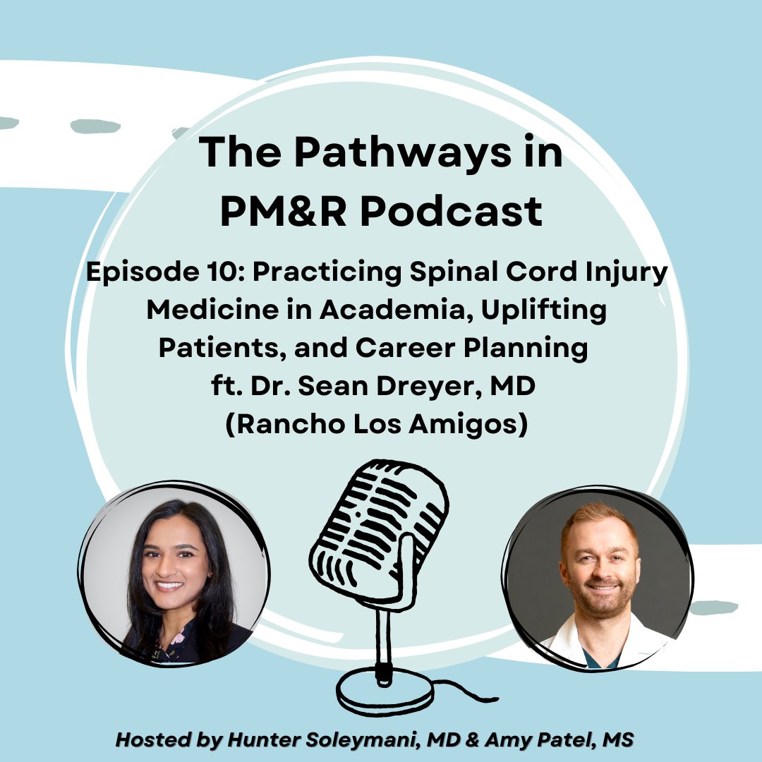 Pathways in PM&R (@pathways_in_pmr) on Twitter photo Time for our new episode featuring
Dr. Sean Dreyer, MD of Rancho Los Amigos Rehab! Learn all about his journey to Spinal Cord Injury Medicine, day-to-day work life, and how to be strategic in your career planning as a trainee! <a href="/SeanDreyer/">Sean Dreyer MD ๐ฎ๐น</a> ๐๏ธ
๐: open.spotify.com/episode/0cAbDYโฆ Time for our new episode featuring
Dr. Sean Dreyer, MD of Rancho Los Amigos Rehab! Learn all about his journey to Spinal Cord Injury Medicine, day-to-day work life, and how to be strategic in your career planning as a trainee! <a href="/SeanDreyer/">Sean Dreyer MD ๐ฎ๐น</a> ๐๏ธ
๐: open.spotify.com/episode/0cAbDYโฆ