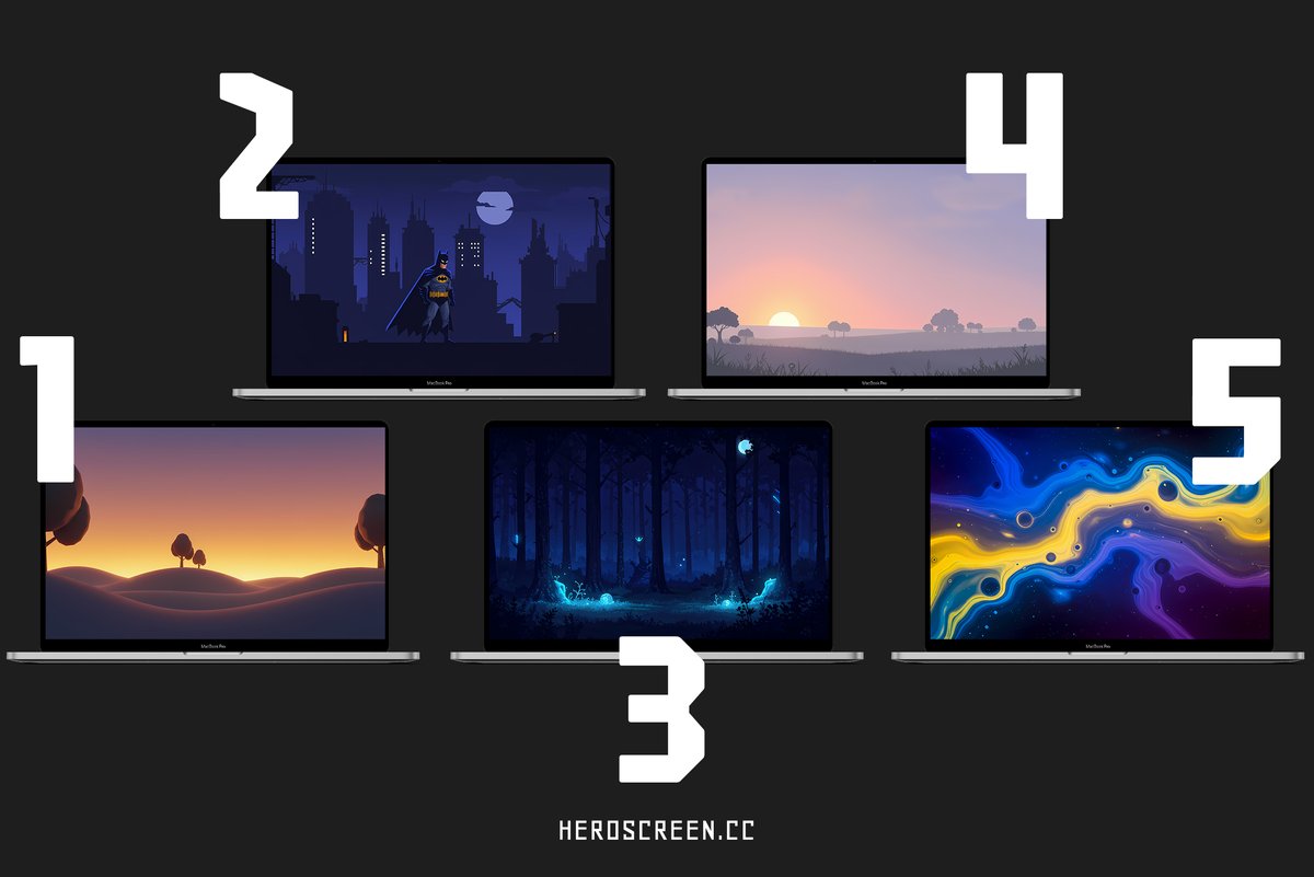 heroscreen15k's tweet photo. Which wallpaper is your vibe? 1-5? 👇 #wallpaper #desktop #tech https://t.co/YKxYhbpUUk