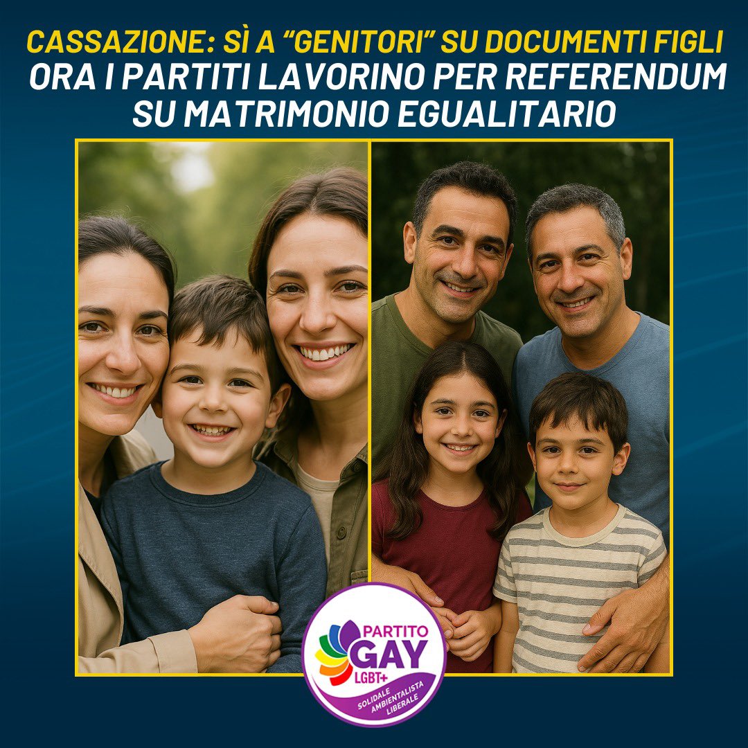 La #cassazione dice Sì a “Genitori” su documenti figli: ora i partiti lavorino per #Referendum su #MatrimonioEgualitario!

partito.gay/cassazione-si-…

#genitori #lgbt