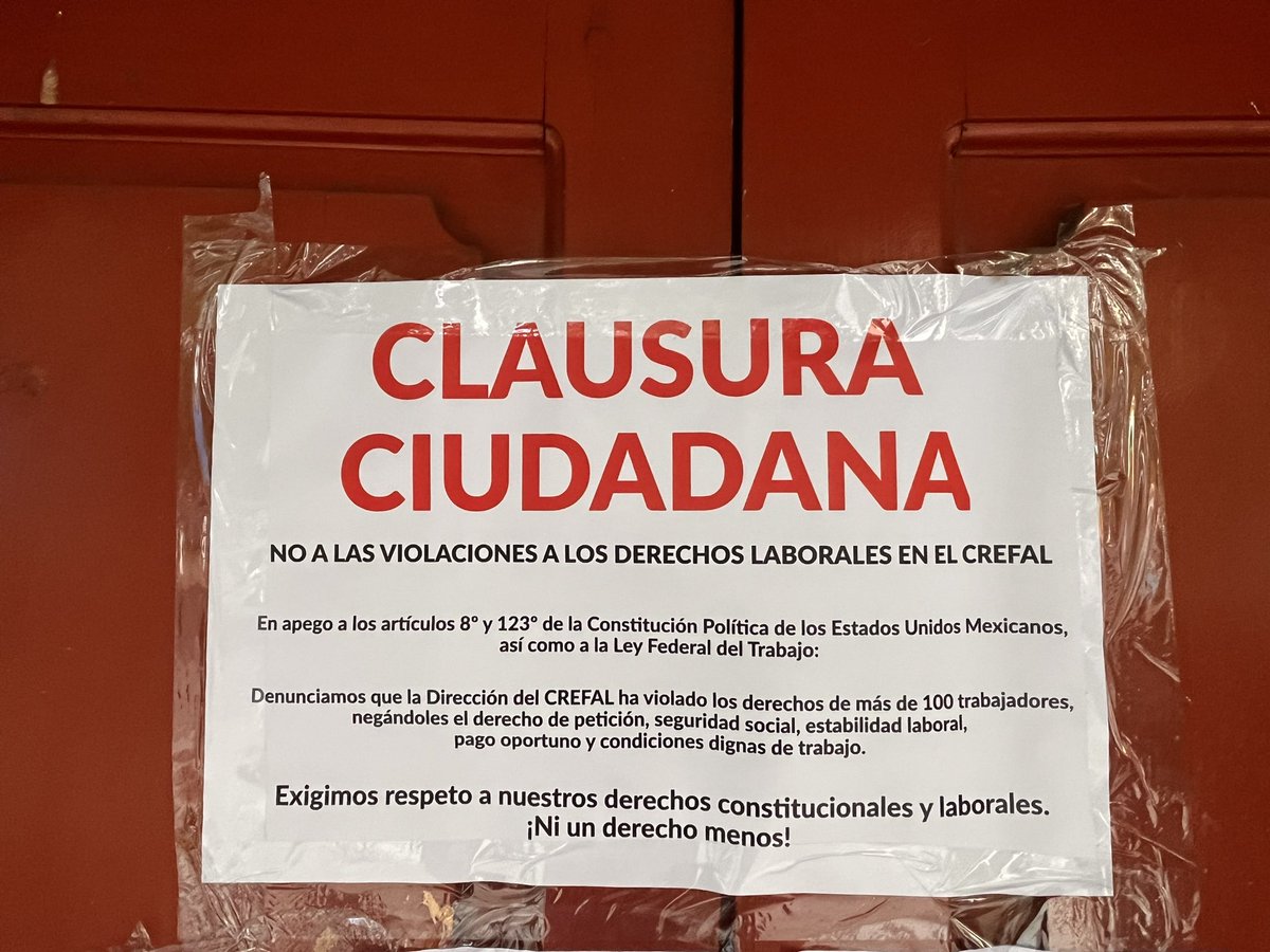 CREFALUnidos's tweet photo. El día de hoy, las personas trabajadoras del #CREFAL hemos decidido tomar las instalaciones de nuestro centro de trabajo como medida para conseguir la resolución a nuestro actual conflicto laboral.
#CREFALresiste
#CREFALunidojamasseravencido https://t.co/A2wwknkAW9