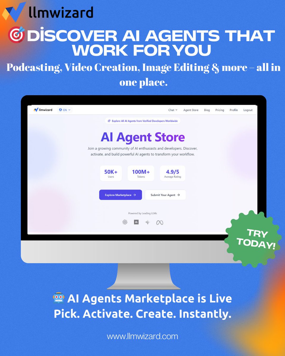llmwizard's tweet photo. 🚀 Next-Gen Productivity is Here!
🤖 AI Agents Marketplace is live!
🎯 Podcasting, video production, image editing, and more – all in one platform!

✅ Choose your agent
✅ Activate
✅ Start using instantly!

✨ Let AI work for you! https://t.co/0Rz44LSIIR