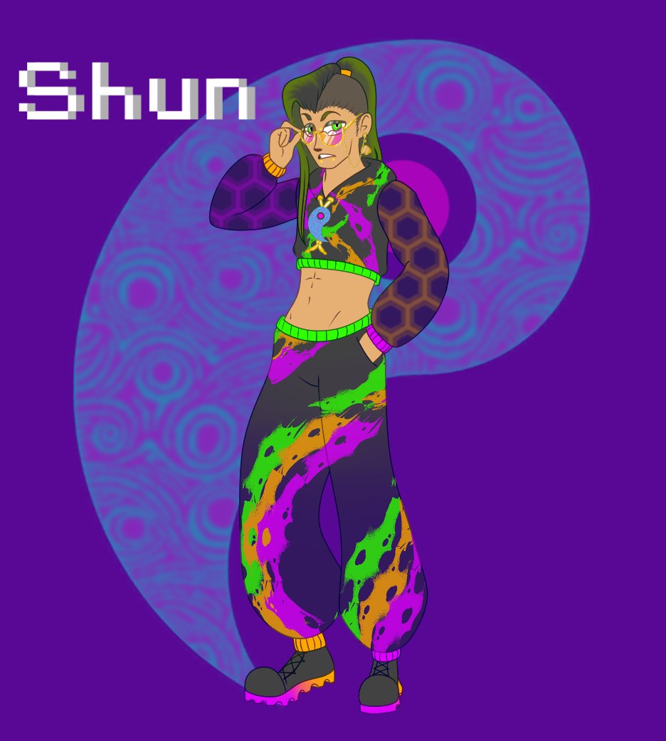 The_Bitty_Bee's tweet photo. Been a hot minute since I posted here but hey! Here's Shun, a character I made for a Project I've been hired for owned by @ECUniversal1, go check him out and follow him! He has a YouTube channel as well! #Pokemon #Fakemon #Trainer #TeamCyber #Shun #Neonire #Art #digitalart https://t.co/NKlkvBnTXy