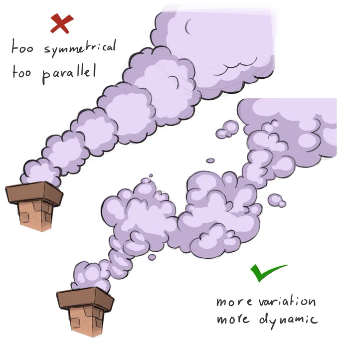 Lets draw some smoke. Keep it simple, but avoid parallel lines to avoid making it unnatural 