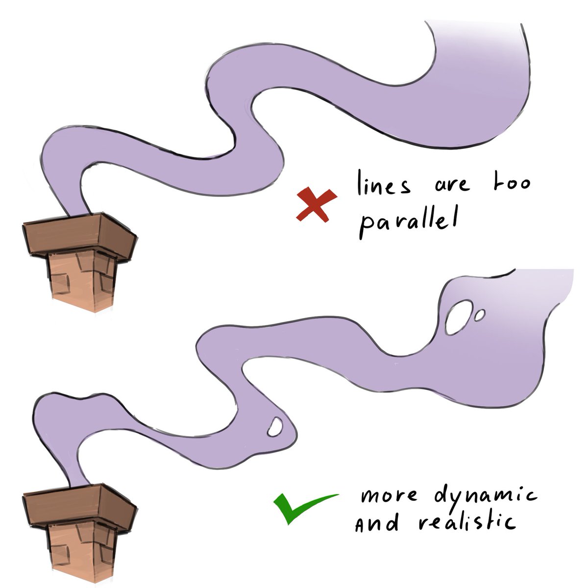 Lets draw some smoke. Keep it simple, but avoid parallel lines to avoid making it unnatural 
