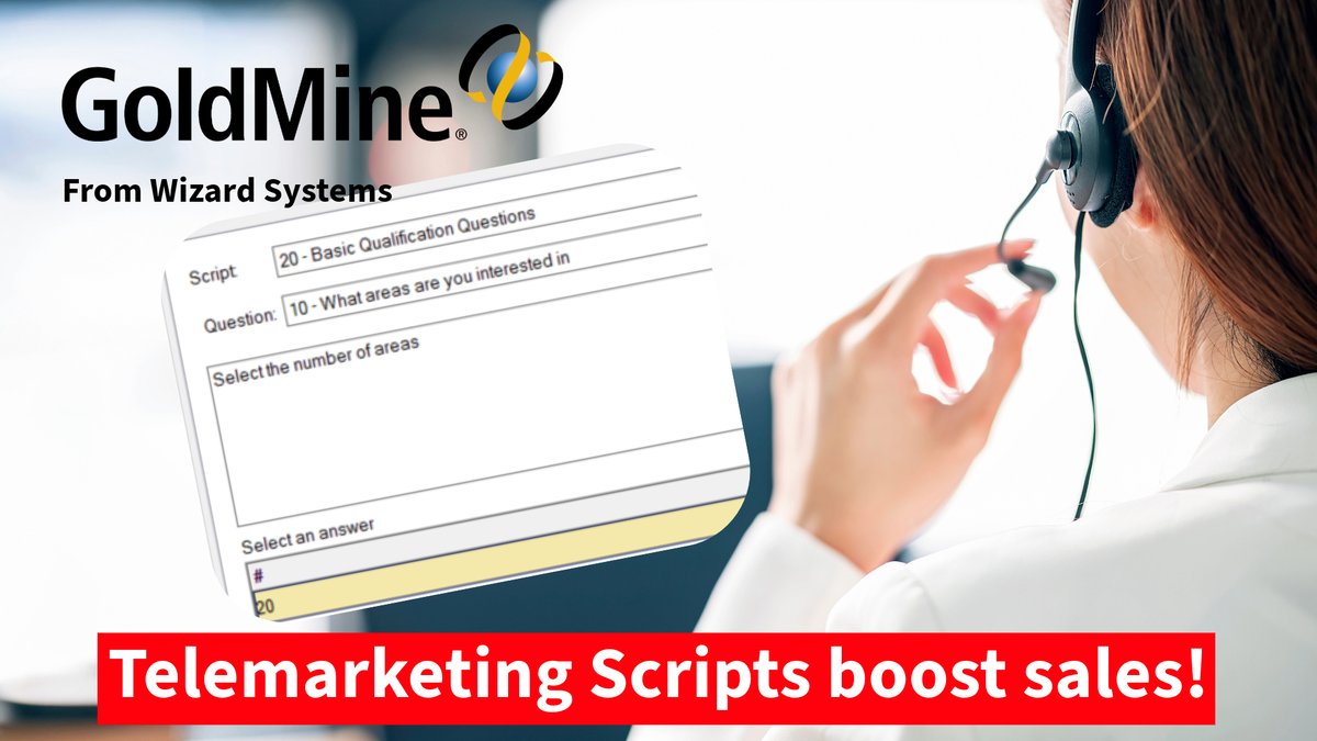 wizardsystemsuk's tweet photo. Boost your sales calls with GoldMine! Join Wizard Systems' free webinar on telemarketing scripts this Friday, 11th April, at 2 PM UK time. Learn how to streamline calls, qualify leads, and close deals faster. Register now! https://t.co/d5euobCykv
