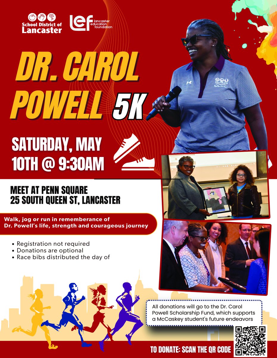 Come join us on Saturday, May 10 in remembrance and celebration of Dr. Carol Powell's life, strength and courageous journey. 

The 5K fun walk/jog/run is free.  All donations go directly to scholarships for <a href="/McCaskeyHS/">McCaskey High School</a> seniors pursuing a career in Education or Counseling ❤️🌪️🖤