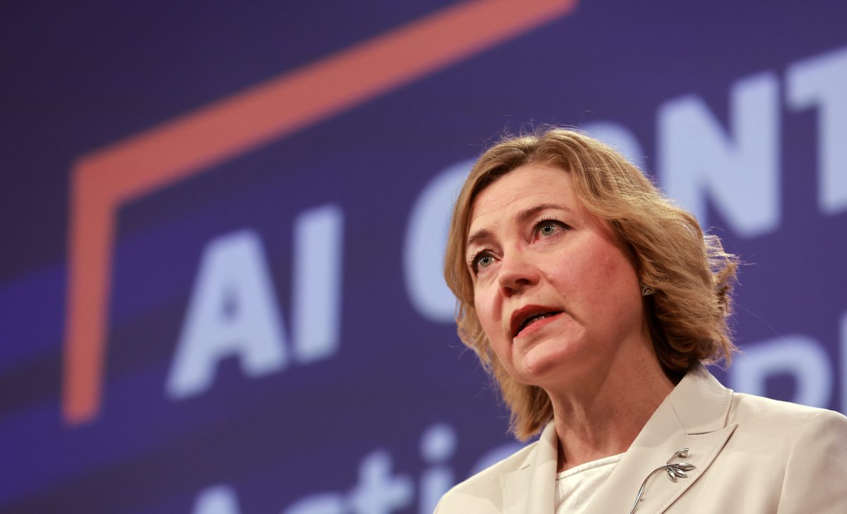 Euractiv's tweet photo. Virkkunen dodges question on withdrawal of #AILiabilityDirective: Virkkunen said that the withdrawal was not due to JD Vance's speech in the Paris AI Summit last month but due to the Draghi Report. https://t.co/FDqe0apfHN https://t.co/hNcO6tVUIA