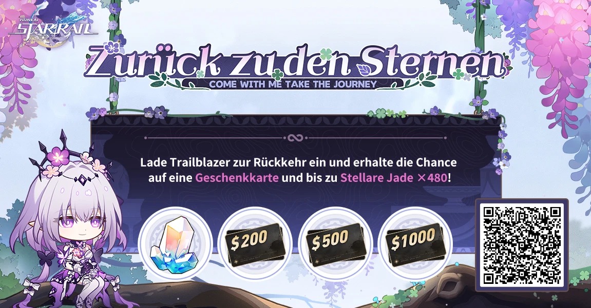 silentcookie95's tweet photo. Lade rückkehrende Trailblazer ein, sich mit deinem Einladungscode zu verbinden und im Spiel anzumelden, um Stellare Jade, Geschenkkarten und andere Überraschungsbelohnungen zu gewinnen. https://t.co/zsWIsGTdIC
