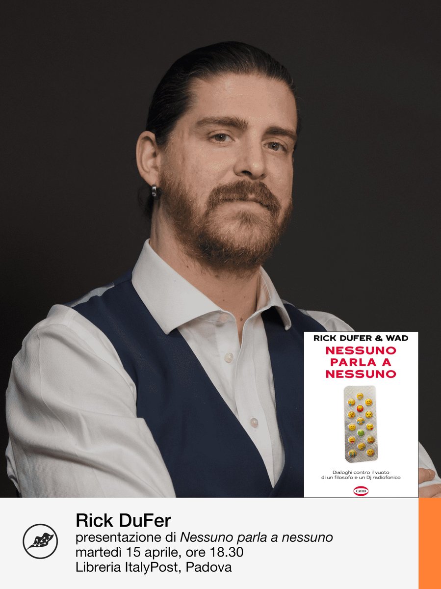 ⚪ Martedì 15 aprile alle 18:30 Rick DuFer presenterà il suo libro "nessuno parla a nessuno. Dialoghi contro il vuoto di un filosofo e un dj radiofonico" (Cairo) in Libreria ItalyPost a Padova.

👉 Registrati gratuitamente all'evento: librerieitalypost.it/tc-events/ness…

#LibreriaItalyPost